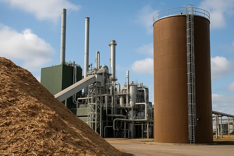 Biomass power plant with solar panel integration