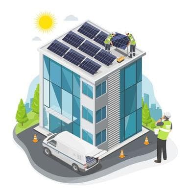 Modern hospital building with solar energy system